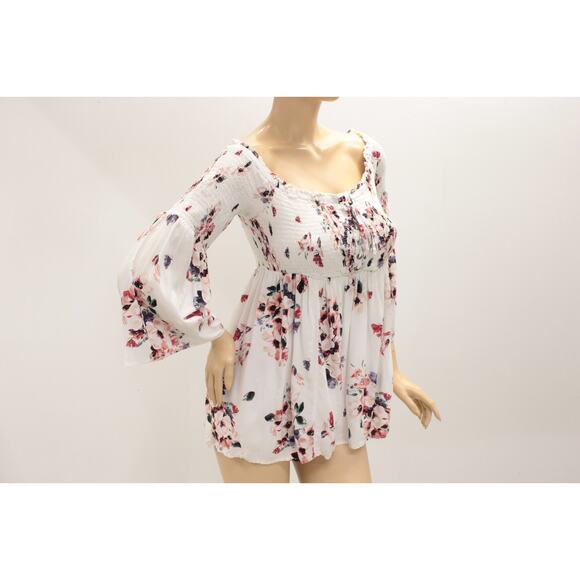 Torrid Modal Lace-Up Smocked Off Shoulder Top White Floral LS Women's 2X - Picture 4 of 9